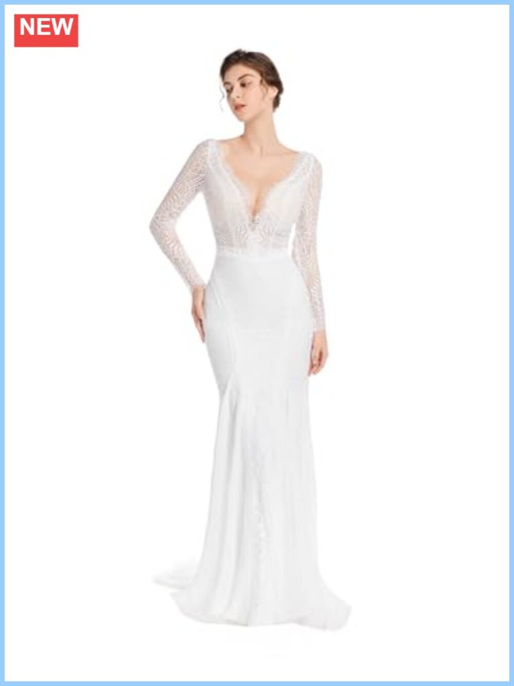 Mermaid Wedding Dress Long Sleeve Lace Boho Open Back Bridal Gown